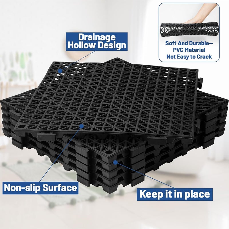 Dingbaayee 12Pcs Drainage Interlocking Floor Tiles 11.8" x 11.8", Modular Interlocking Cushion Soft PVC Floor Non-Slip Splicing Waterproof Mat for Drain, Pool, Shower, Patio, Balcony, Bathroom, Kitchen, Yard - Image 3
